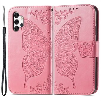 Voor Samsung Galaxy A13 4G / A13 5G / A04s 4G (164,7 x 76,7 x 9,1 mm) Opvouwbare Stand PU-leren hoes met opdruk vlinderbloempatroon Portemonneestijl Flip Cover met riem