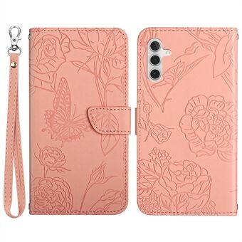 Vlinderbloem bedrukte telefoonhoes voor Samsung Galaxy A13 5G / A04s 4G (164,7 x 76,7 x 9,1 mm), Skin-touch PU lederen portemonnee hoes Flip Stand Case met draagriem