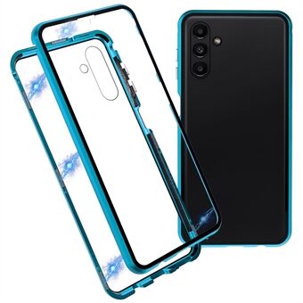 Voor Samsung Galaxy A13 5G anti-val 360-graden bescherming telefoonhoes dubbelzijdig gehard glas + magnetisch metalen frame anti- Scratch schaal met slot