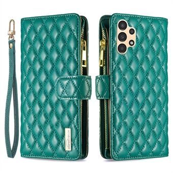 BINFEN COLOR voor Samsung Galaxy A13 4G / 5G / A04s 4G (164,7 x 76,7 x 9,1 mm) BF Style-15 Anti- Scratch Telefoon Flip Wallet Case Stand met ritsvak en bedrukt Rhombus