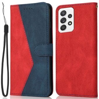 Voor Samsung Galaxy A13 4G / 5G / A04s 4G (164,7 x 76,7 x 9,1 mm) Anti- Scratch Kleur Splicing Telefoon Cover Drop-proof PU Leather Wallet Stand Case met Polsband