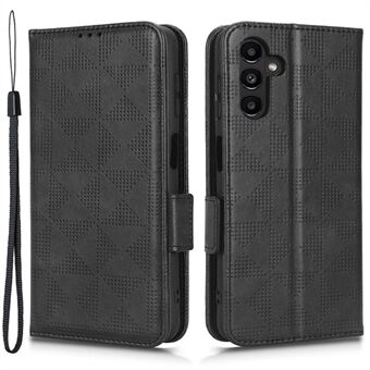 Voor Samsung Galaxy A13 5G / A04s 4G (164.7 x 76.7 x 9.1 mm) Anti-drop Folio Flip Telefoonhoesje Driehoekpatroon bedrukt Portemonnee Cover Stand PU lederen telefoonhoes met riem - Zwart