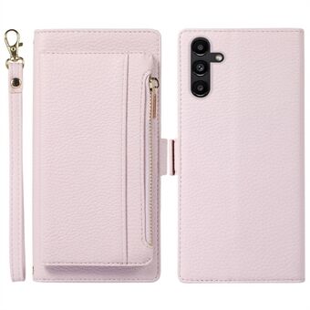 Voor Samsung Galaxy A13 5G / A04s 4G (164,7 x 76,7 x 9,1 mm) Magnetisch afneembaar telefoonhoesje Litchi-textuur PU-leer Ritsvak Portemonnee Stand Cover met riem