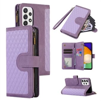 Voor Samsung Galaxy A13 5G / A13 4G PU Lederen Ritsvak Portemonnee Shell 9 Kaartsleuven Rhombus opdruk Stand Telefoon Case