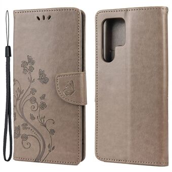 Imprinting Vlinders Bloemen Stand Portemonnee Leren Cover TPU Telefoonhoesje voor Samsung Galaxy S22 Ultra 5G