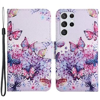 Leren hoesje met patroonprint Kruistextuur Stand Portemonnee Valbestendig Telefoonhoesje Shell voor Samsung Galaxy S22 Ultra 5G