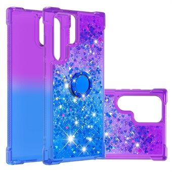 Glitter Vloeibare Bling Sparkle Gradiënt Drijfzand Verdikt Vier Hoeken Zachte TPU Telefoonhoes met Ring Standaard voor Samsung Galaxy S22 Ultra 5G