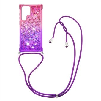 Gradient Quicksand Series Glitter stromende vloeistof Valbestendig Zacht TPU Goed beschermd telefoonhoesje met riem voor Samsung Galaxy S22 Ultra 5G