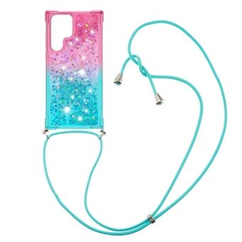 Gradient Quicksand Series Glitter stromende vloeistof Valbestendig Zacht TPU Goed beschermd telefoonhoesje met riem voor Samsung Galaxy S22 Ultra 5G