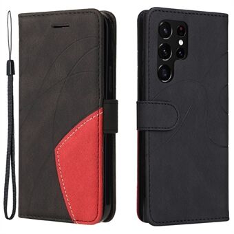 KT Leather Series-1 Goed beschermde telefoonhoes Tweekleurige gesplitste handige riem PU lederen portemonnee-hoesje met Stand voor Samsung Galaxy S22 Ultra 5G