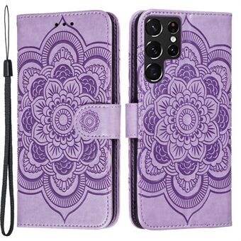 Opdruk Mandala Bloem Horizontale Flip PU lederen tas Stand Portemonnee Telefoonhoes met riem voor Samsung Galaxy S22 Ultra 5G