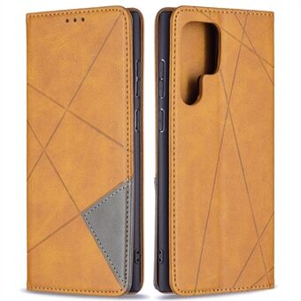 Allround bescherming Rhombus bedrukt Magnetische sluiting Kaartsleuven Ontwerp Leren telefoonhoes met Stand voor Samsung Galaxy S22 Ultra 5G