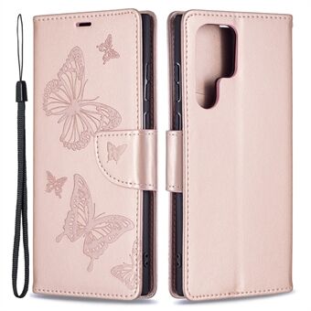 PU lederen flip folio cover vlinder bedrukt portemonnee Stand schokbestendige beschermhoes met riem voor Samsung Galaxy S22 Ultra 5G