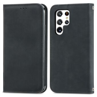 Voor Samsung Galaxy S22 Ultra 5G Telefoonbescherming Shell Retrostijl Automatisch sluitende Skin-Touch Surface TPU + PU lederen flip-telefoonhoes met ondersteunende Stand Kaartsleuven