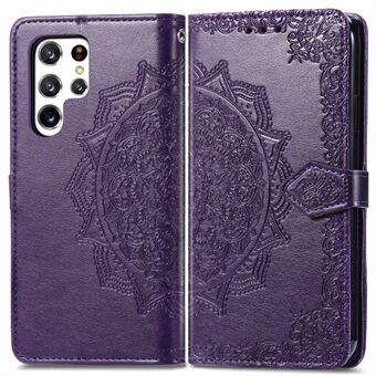 Stand Lederen Flip Case met reliëf Mandala-patroon Portemonneehoes met riem voor Samsung Galaxy S22 Ultra 5G