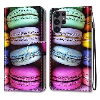 Telefoonhoesje met patroonprint PU-leer + TPU telefoonhoes met Stand portemonnee en polsband voor Samsung Galaxy S22 Ultra 5G