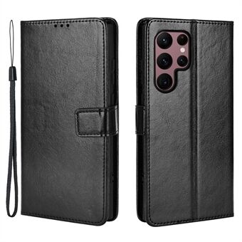 Crazy Horse Texture Stand Wallet Impact Buffer PU-leer + TPU hoesje Telefoonhoes voor Samsung Galaxy S22 Ultra 5G - Zwart