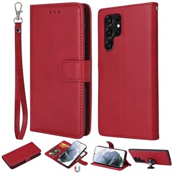 KT Leather Series-3 afneembare 2-in-1 design telefoonhoes voor Samsung Galaxy S22 Ultra 5G, PU lederen portemonnee Stand magnetische schokbestendige beschermhoes met riem