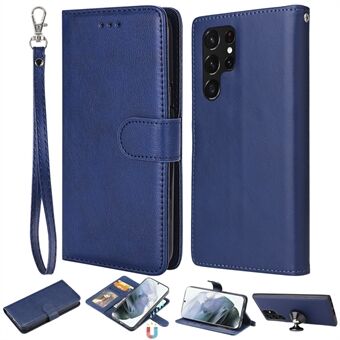 KT Leather Series-3 afneembare 2-in-1 design telefoonhoes voor Samsung Galaxy S22 Ultra 5G, PU lederen portemonnee Stand magnetische schokbestendige beschermhoes met riem
