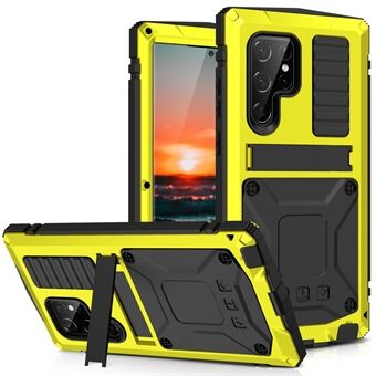 Voor Samsung Galaxy S22 Ultra 5G Nauwkeurige uitsparingen Schokbestendig Stofdicht Valbestendig Kickstand Telefoonhoesje TPU + Metalen hybride cover