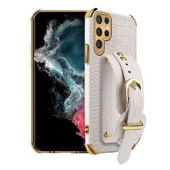 Voor Samsung Galaxy S22 Ultra 5G Krokodil Textuur 6D Galvaniseren Nauwkeurige Uitsparing PU Leer Gecoat TPU Flexibele Telefoon case