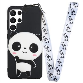 Cartoon Animal Design TPU + siliconen hybride hoes voor Samsung Galaxy S22 Ultra 5G, portemonnee met ritssluiting en lang koord