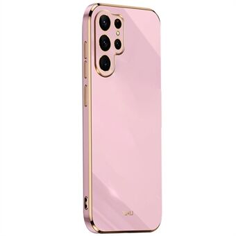 XINLI voor Samsung Galaxy S22 Ultra 5G Zachte TPU Telefoon Terug Case Precieze Lens Uitsparing Galvaniseren Gouden Edge beschermhoes