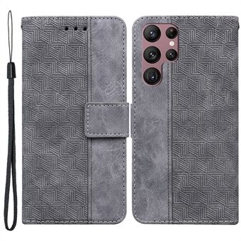 Voor Samsung Galaxy S22 Ultra 5G Geometrie Bedrukt Stand Telefoonhoesje PU-leer + TPU Allround bescherming Portemonneehoes