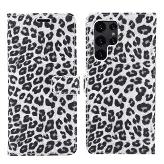 Voor Samsung Galaxy S22 Ultra 5G Stand Wallet Design Scratch Luipaardtextuur Leren hoesje Telefoonbeschermhoes