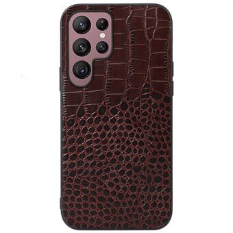 Voor Samsung Galaxy S22 Ultra 5G Echt rundleer Coating Telefoonhoesje Krokodiltextuur Scratch PC + TPU Shell