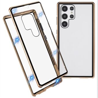 Voor Samsung Galaxy S22 Ultra 5G 360 graden goed beschermde metalen bumper + dubbelzijdig gehard glas Anti- Scratch magnetische telefoonhoes