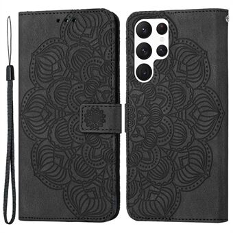 Mandala bloem bedrukt telefoonhoesje voor Samsung Galaxy S22 Ultra 5G, PU lederen Stand portemonnee volledige beschermhoes