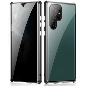 Voor Samsung Galaxy S22 Ultra 5G Anti-gluren veiligheidsgesp Telefoonhoesje Dubbelzijdige bescherming Gehard glas + metalen bumperframe Magnetische adsorptiehoes