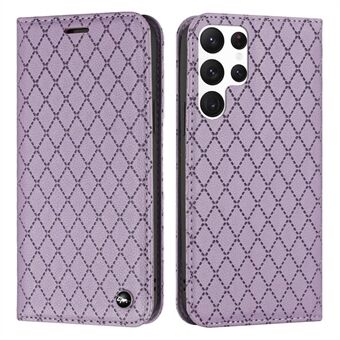 Voor Samsung Galaxy S22 Ultra 5G Rhombus Embossing Litchi Textuur PU Leer Volledige bescherming Cover RFID Blokkeren Telefoon Stand Portemonnee hoesje