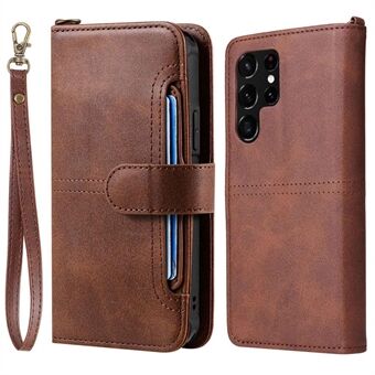 KT Leather Series-4 voor Samsung Galaxy S22 Ultra 5G 2-in-1 afneembaar PU-leer telefoonhoesje opvouwbare Stand portemonnee cover met riem