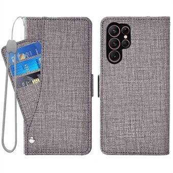 Voor Samsung Galaxy S22 Ultra 5G Jean Doek Textuur Magnetische sluiting Telefoonhoesje Roterende kaartsleuf Ontwerp Portemonnee Lederen beschermer met Stand