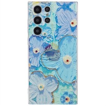 Voor Samsung Galaxy S22 Ultra 5G Anti-slijtage Epoxy Strass Decor Anti-drop TPU Case IMD Bloem Patroon Achterkant