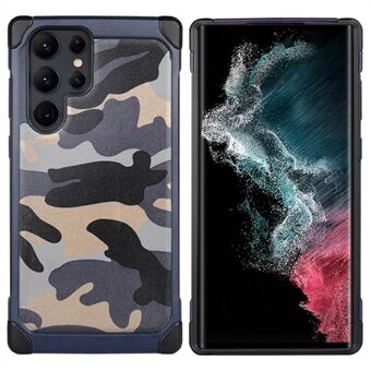 Voor Samsung Galaxy S22 Ultra 5G Valbestendig Airbag Ontwerp Camouflage Patroon PU Leer Gecoat Telefoon Achterkant ABS + PC Beschermhoes