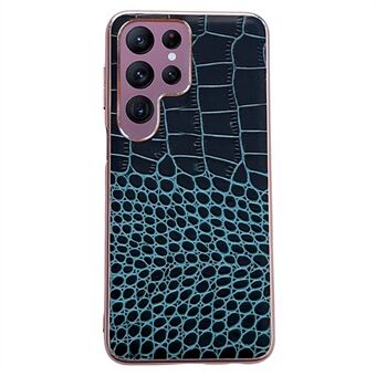 Voor Samsung Galaxy S22 Ultra 5G Goud Krokodil Serie Telefoon Case Echt Koeienhuid Leer Gecoat TPU + PC Telefoon cover