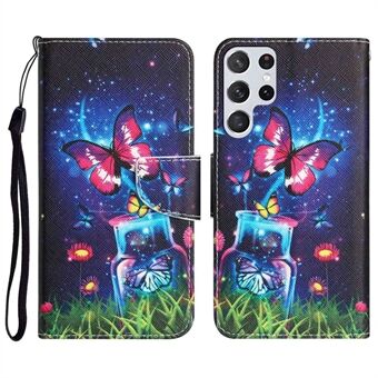 Telefoonhoesje met patroonprint voor Samsung Galaxy S22 Ultra 5G, PU-lederen hoes met magnetische sluiting en portemonnee- Stand