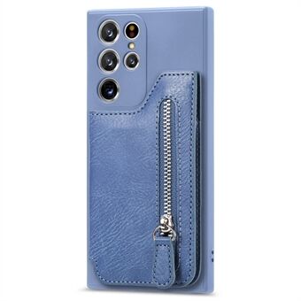 Voor Samsung Galaxy S22 Ultra 5G Siliconen Telefoonhoesje Anti-Drop Portemonnee Telefoonhoesje PU Lederen Schokbestendige Cover met Zakje met Ritssluiting