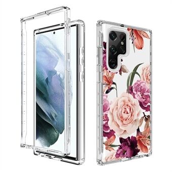 Telefoonhoesje met transparant patroonprint voor Samsung Galaxy S22 Ultra 5G, dubbellaags hard pc-frame Zachte TPU beschermende achterkant