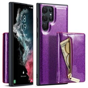 DG.MING M3-serie voor Samsung Galaxy S22 Ultra 5G 2-in-1 glitter PU-leer gecoat PC + TPU achterkant magnetische afneembare rits portemonnee telefoonhoes met standaard