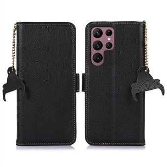 Echt lederen hoes voor Samsung Galaxy S22 Ultra 5G, Scratch magnetische sluiting aan de zijkant Telefoonhoes RFID-blokkeerbare portemonnee telefoonhoes met Stand