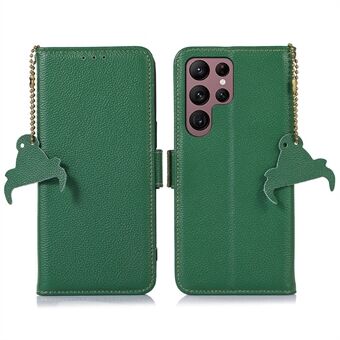 Echt lederen hoes voor Samsung Galaxy S22 Ultra 5G, Scratch magnetische sluiting aan de zijkant Telefoonhoes RFID-blokkeerbare portemonnee telefoonhoes met Stand