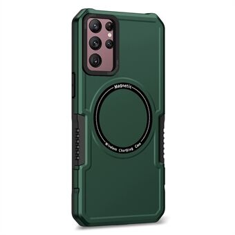 Voor Samsung Galaxy S22 Ultra 5G Camera Lens Frame Ontwerp Telefoonhoes Harde PC + Zachte TPU Anti-drop Case Magnetisch Draadloos opladen