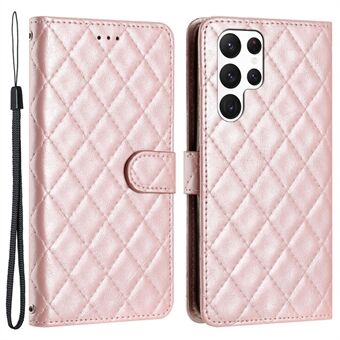 Voor Samsung Galaxy S22 Ultra 5G Mobiele Telefoon Case Stiksels Lijn Rhombus PU Leer + TPU Portemonnee Stand Telefoon cover