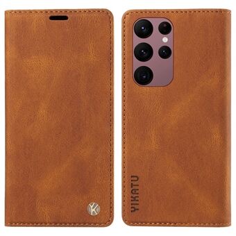 YIKATU YK-004 Skin-touch lederen hoes voor Samsung Galaxy S22 Ultra 5G, Stand Shell Portemonnee Telefoonhoesje