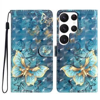 Voor Samsung Galaxy S22 Ultra 5G lederen hoesje met 3D-patroon, bedrukte telefoonstandaard