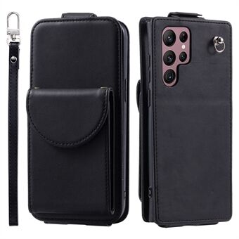 Voor Samsung Galaxy S22 Ultra 5G hoesje Verticaal Flip PU Leer+TPU Telefoonhoes met Polsband